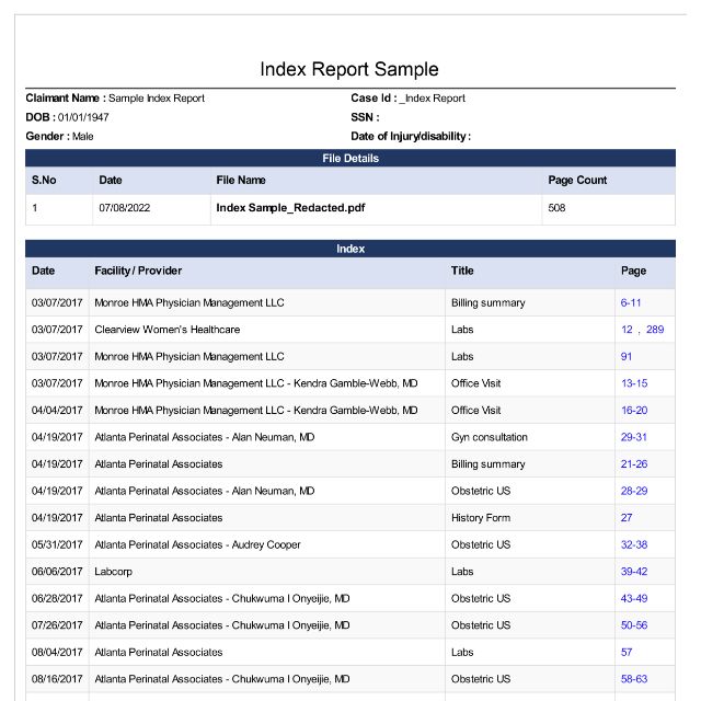 img sample index report