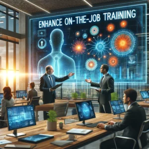 DALL·E 2024 03 26 10.19.49 Create an image representing the concept of Enhance On the Job Training. Visualize a modern dynamic workplace environment where a seasoned professi