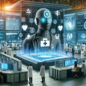 DALL·E 2024 04 25 03.16.38 A futuristic depiction of Attending Physician Statement (APS) management in record retrieval, showcasing the integration of artificial intelligence (A